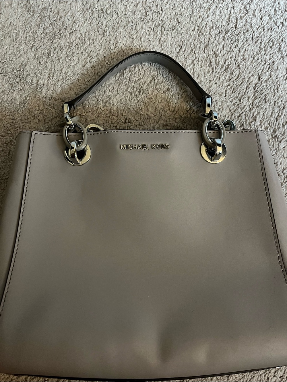 Michael Kors Gray Leather Satchel with Silver Hardware